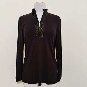 Talbots Petites Sequins Top Long Sleeve Black Color Size S